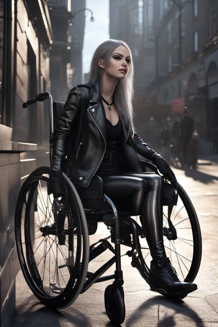 Waiting for her prosthetic leg