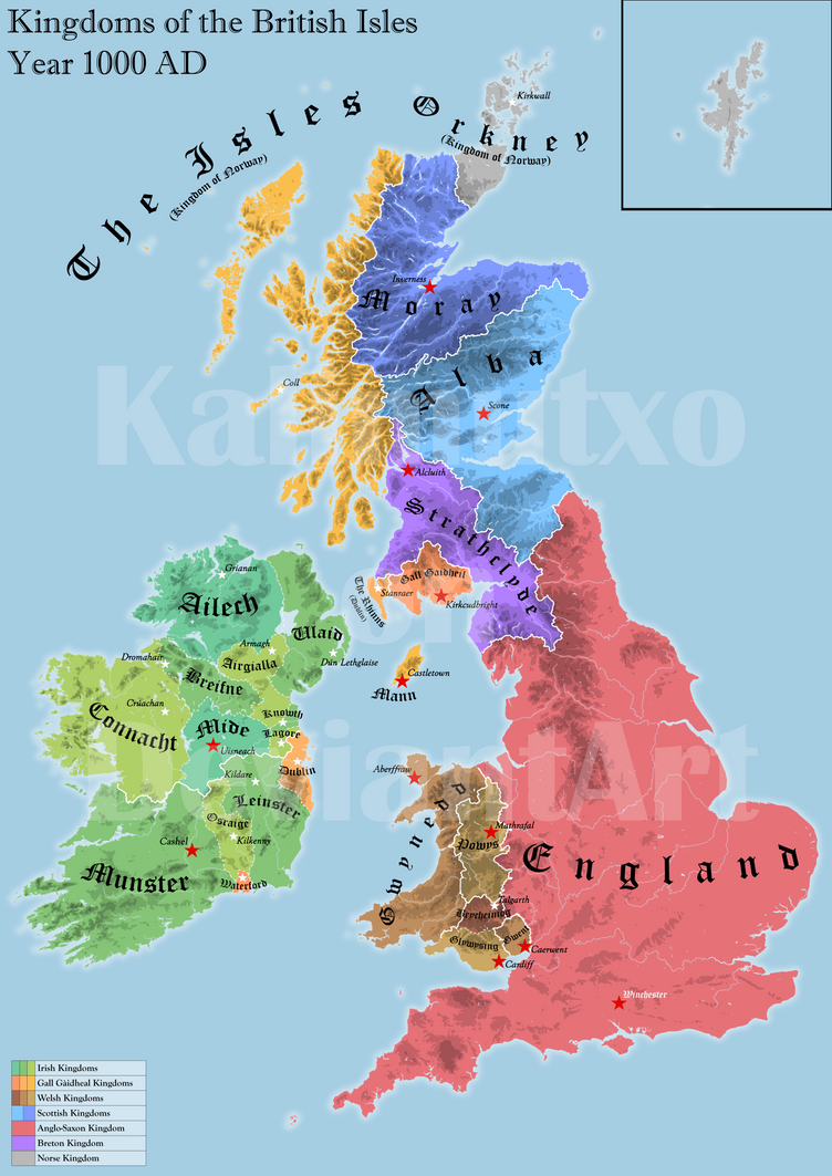 Kingdoms of the British Isles, year 1000 AD by Kalimutxo on DeviantArt