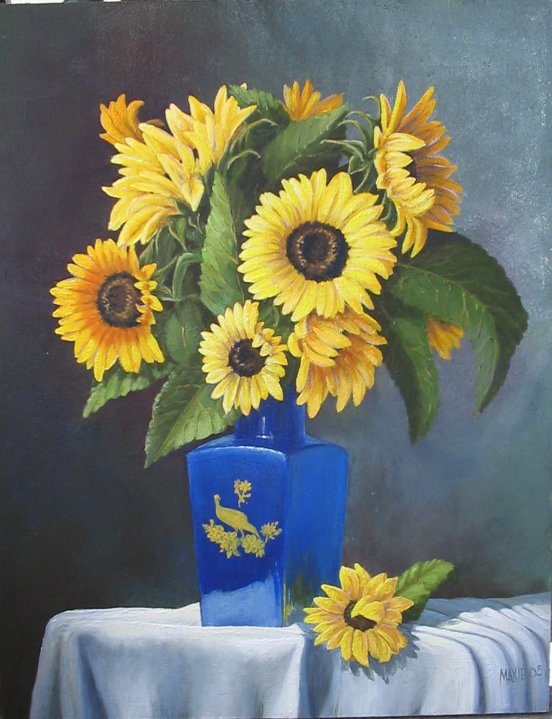 Sunflowers in a Blue Vase