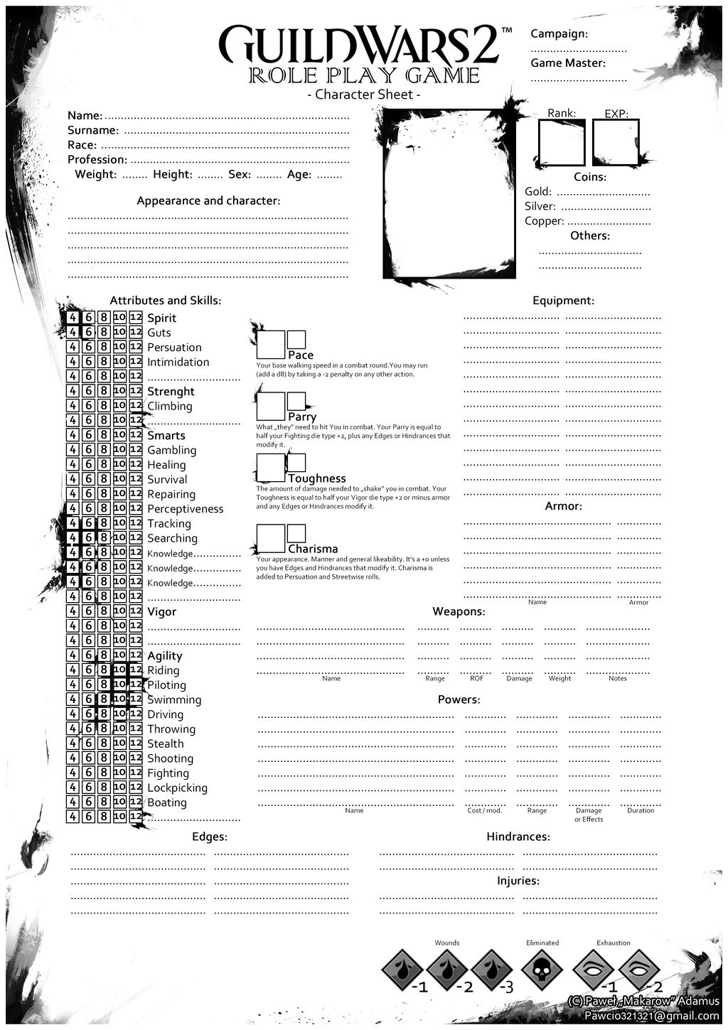 GW2 Savage Worlds Character Sheet by PaulAdamus on DeviantArt
