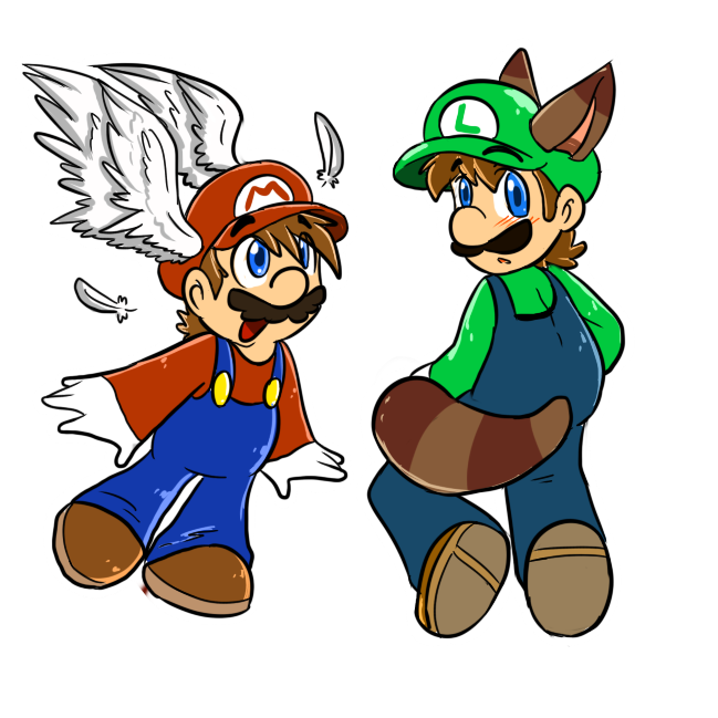 wing cap mario and Raccoon Luigi