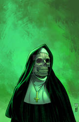 Satanic Nun Green Background