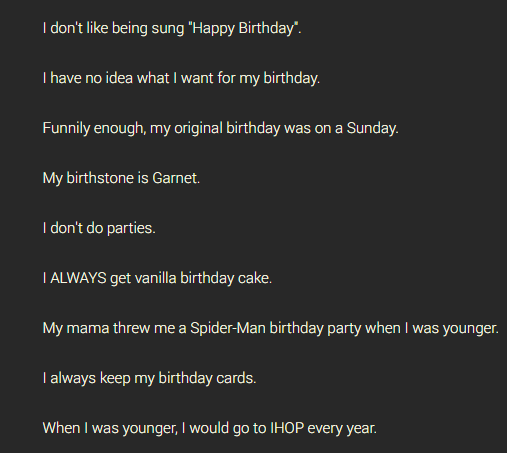 Birthday Facts About Me by smurfysmurf12345 on DeviantArt