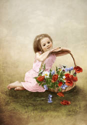 Girl with a basket of flowers