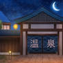 Onsen bath entrance at night  - visual novel BG