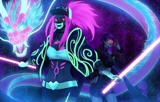 Akali and Evelynn - lol K/DA (Neon ver)