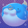 a really inflated blue wolf!