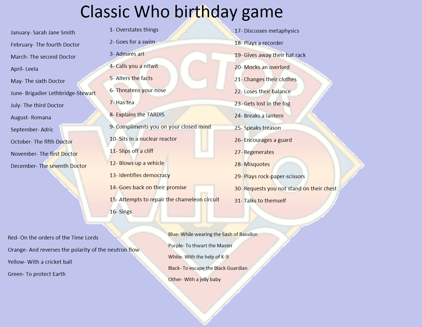 Classic Who birthday game