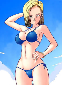 Android 18 Wears A Sexy Blue Swimsuit High Quality