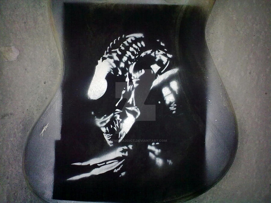 alien stencil on guitar