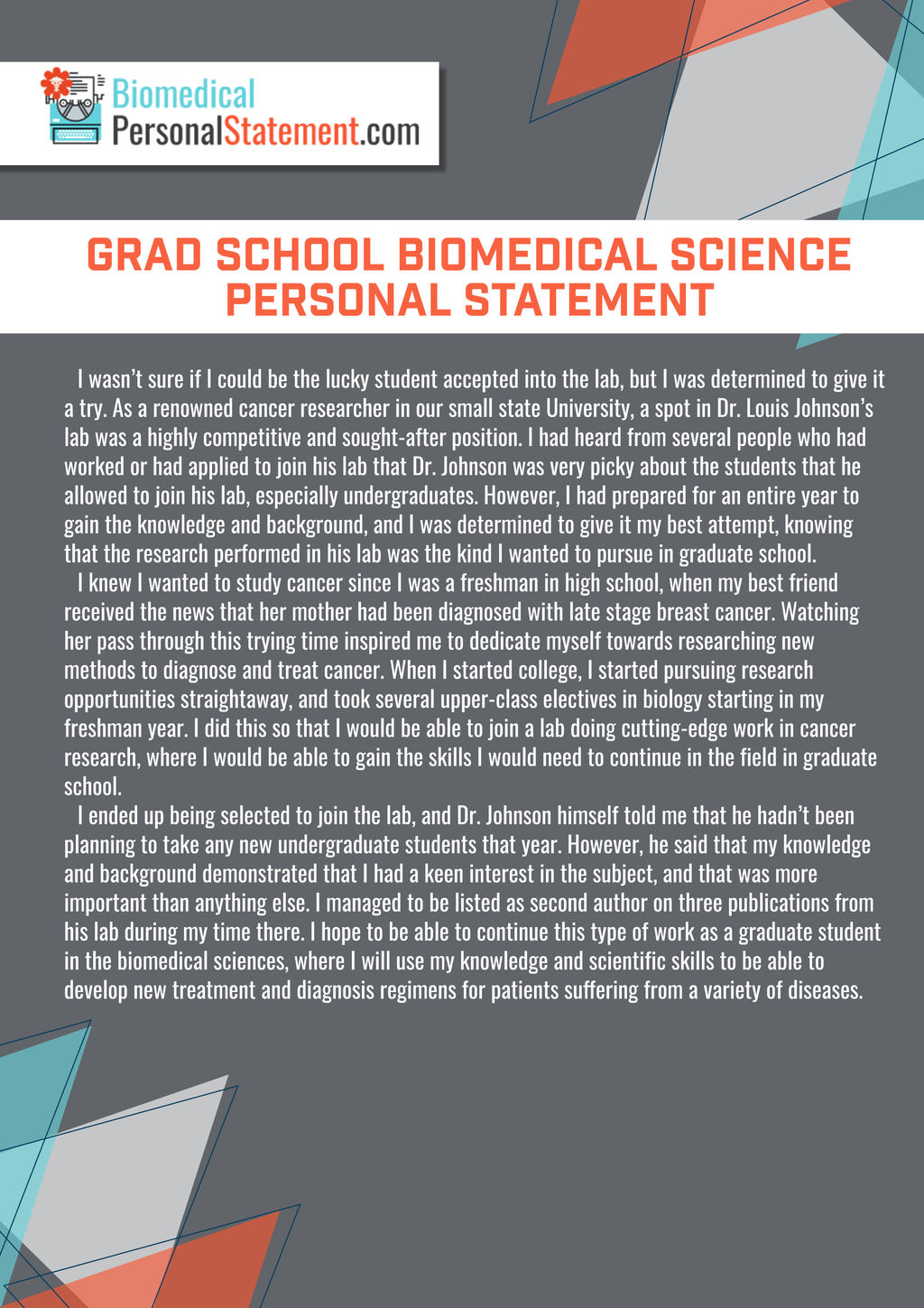 Grad School Biomedical Science Personal Statement by ...