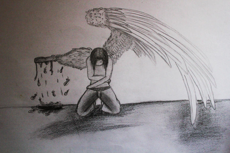 Angel Getting Ripped Out Wing angel with broken wing by KathixD on DeviantArt
