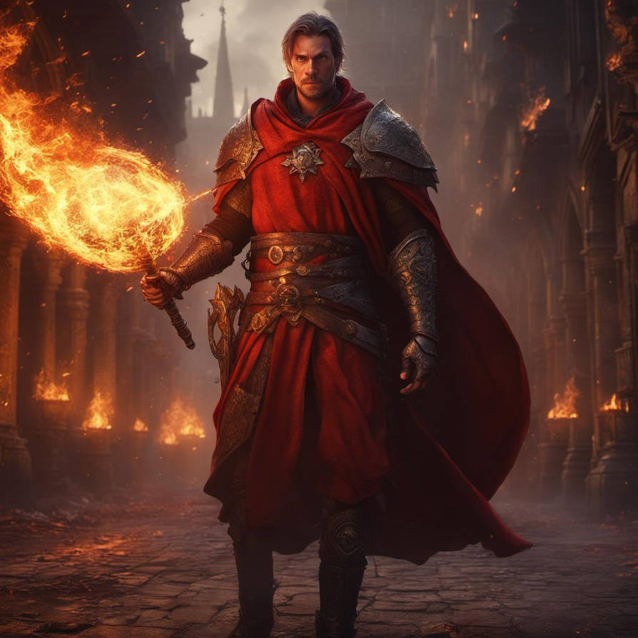 Human Red Robe Wizard Human Male, Red Robes, Holding Flaming Mace In Rig by Tiarnan24 on ...