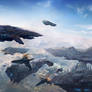 Spaceships Skycity Painting