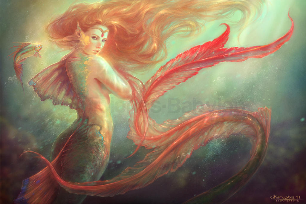 Mermaid and her alter ego fish by MartaNael