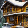 Cozy cabin in a snow covered wood