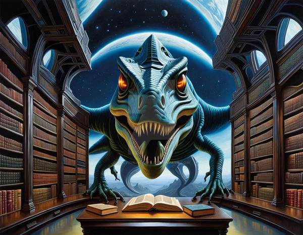 Librosaurus Dinosaur in a Space Library by auctionpiccker on DeviantArt
