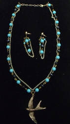 Handmade Blue Black Gold-tone Bird 2 piece Set