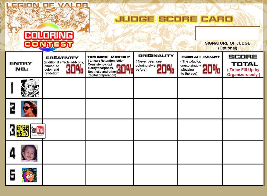 JUDGE SCORE CARD LoV Contest by johnbecaro on DeviantArt