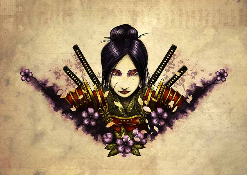 Female Samurai Tattoo Design