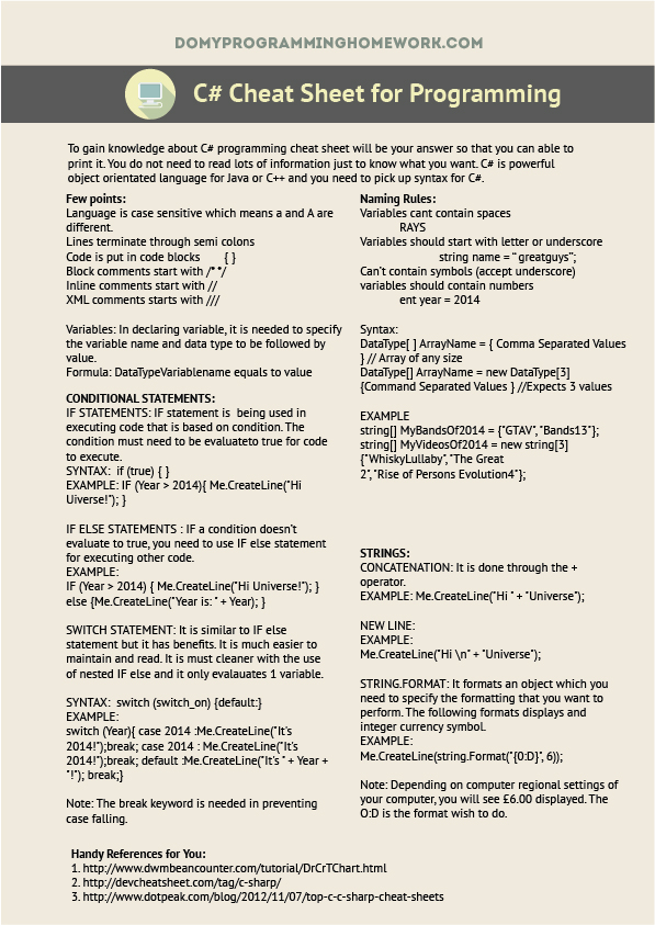 C# Cheat Sheet For Programming by rogrammingcheat on DeviantArt