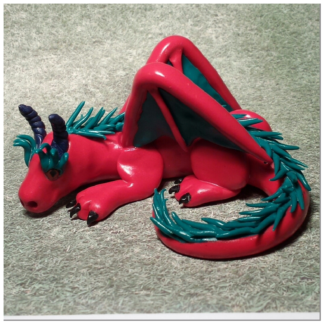 Red and emerald green dragon sculpture