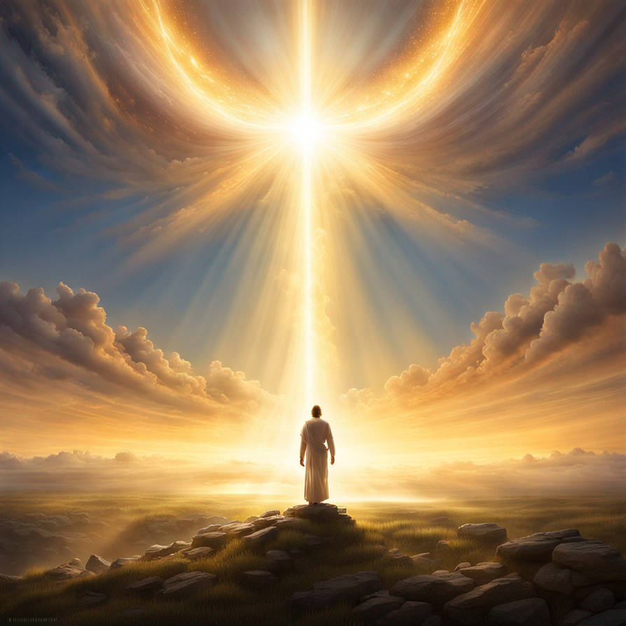 An awe-inspiring scene where a human meets God for