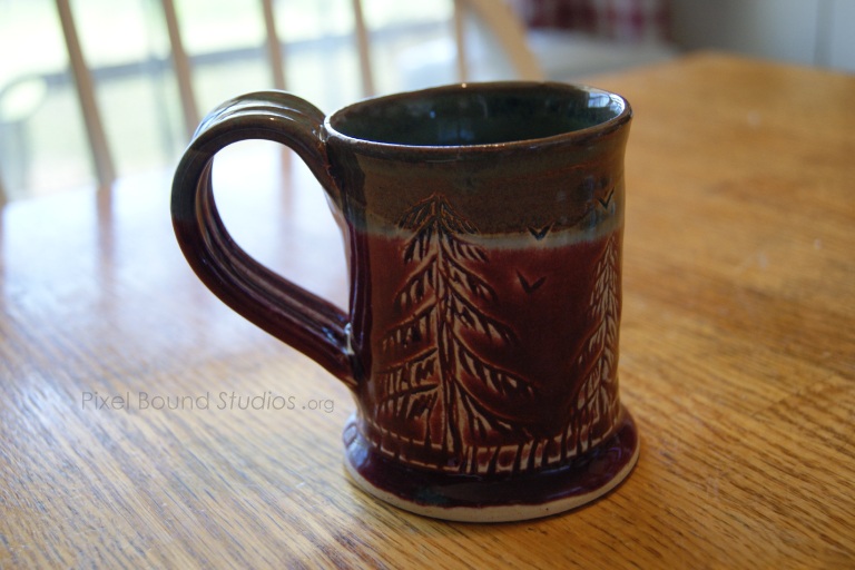 Ceramic Burgundy and Green Tree Themed Mug