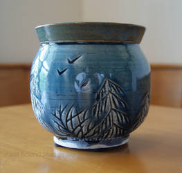 Blue and Green Tree Themed Ceramic Vase