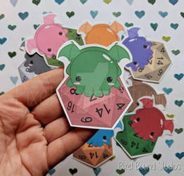 Cute Chibi Cthulhu on d20 Stickers and Magnets
