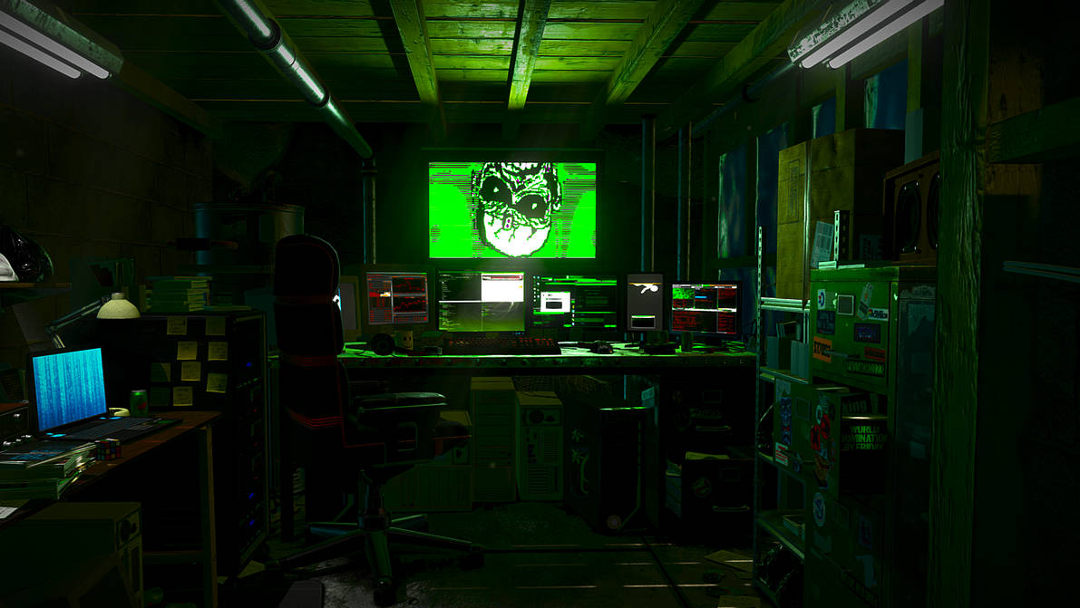 Хат бит. Комната хакера. Компьютерная комната. Рабочее место в стиле киберпанк. Лаборатория хакера комната.