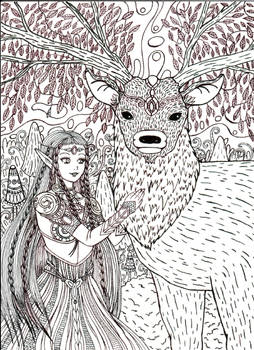 Female elf warrior with her deer