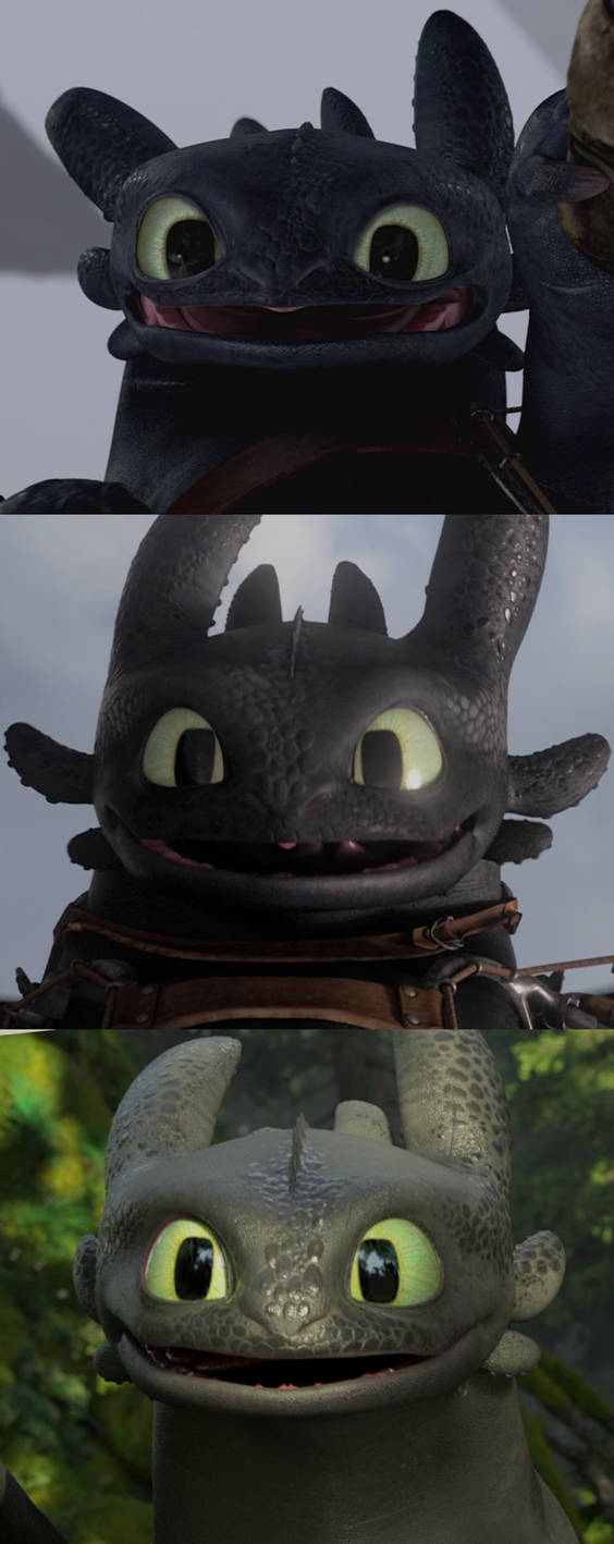 Toothless' smile in the trilogy by Roma2poi on DeviantArt