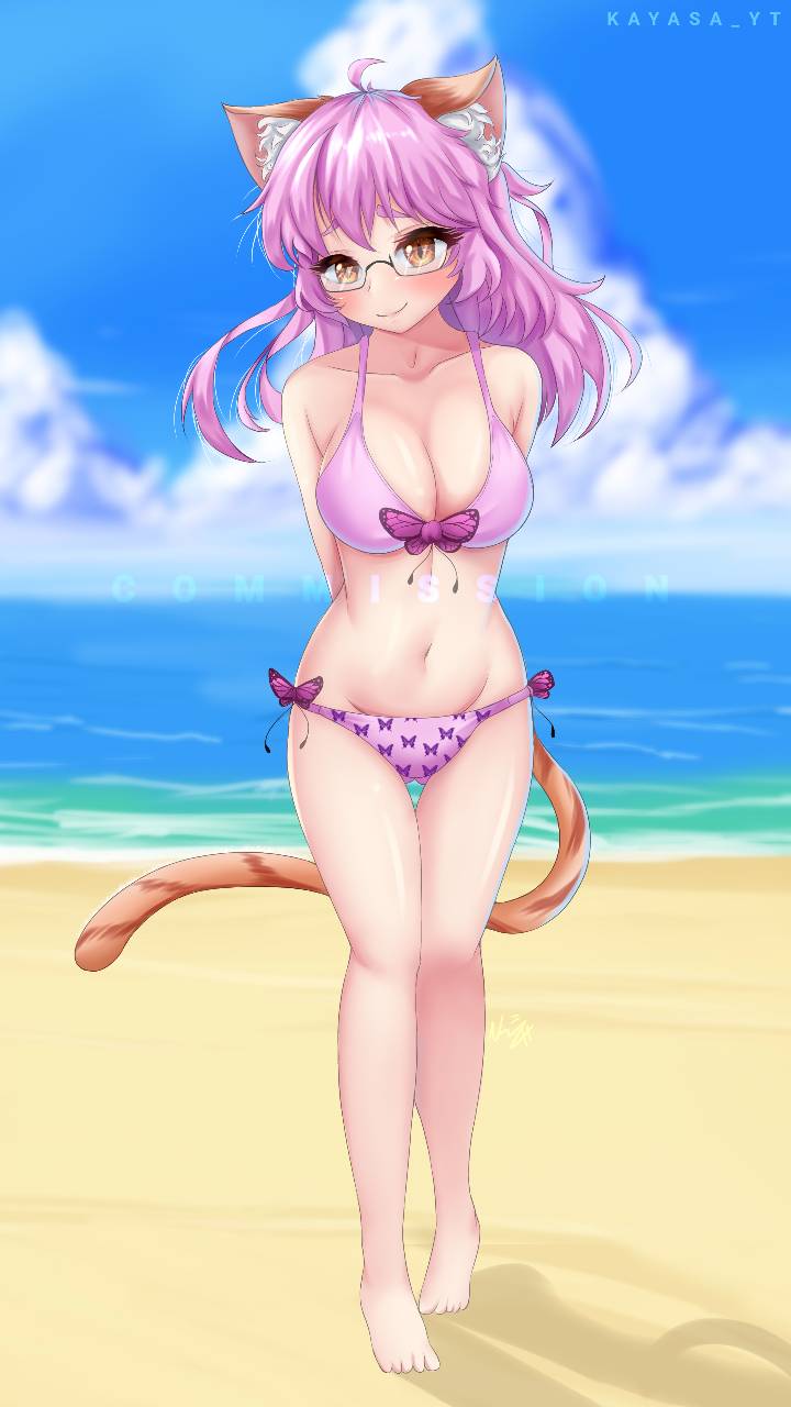 Catgirl on the Beach by Pawspite on DeviantArt