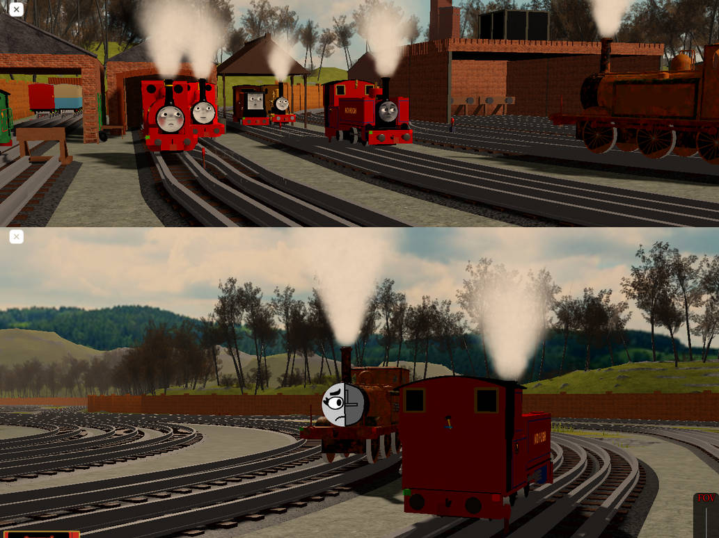 The Narrow Gauge engines first met The Half Engine by Safiyy on DeviantArt