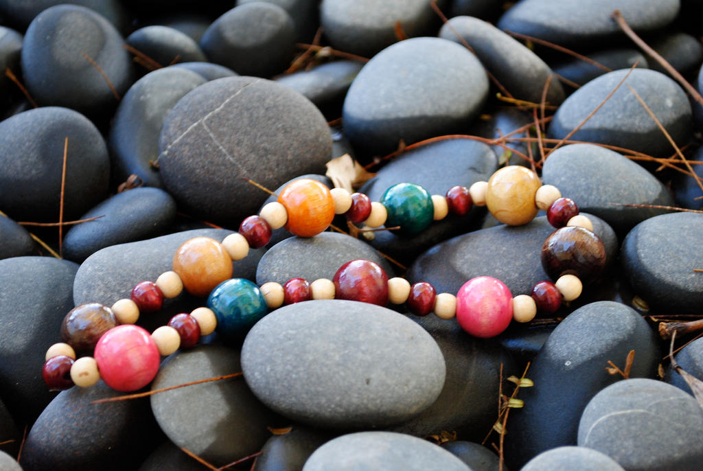 Vintage Multicolored Wood Bead Necklace