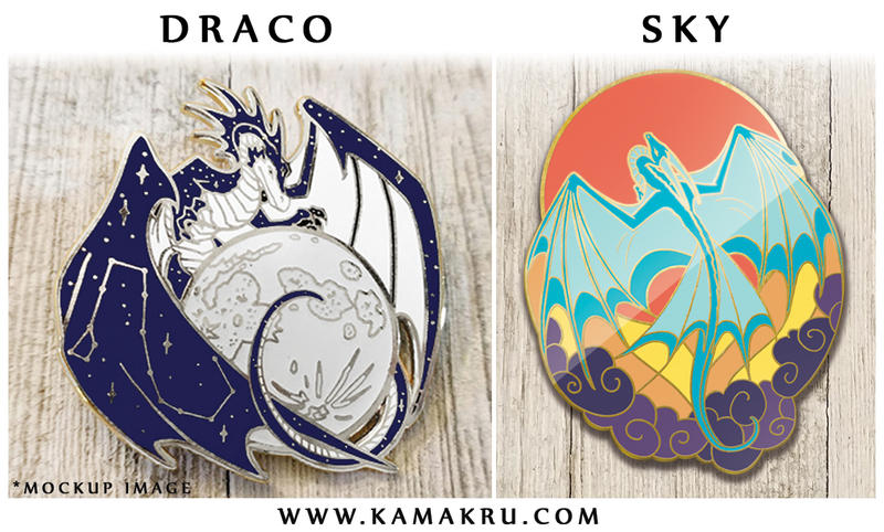 Draco and Sky enamel pins! by Kamakru