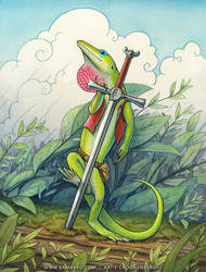 Green Anole Page of Swords Tarot Card