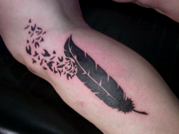 birds crow feather tattoo 2