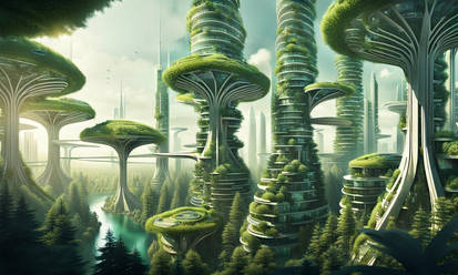 A futuristic forest city 