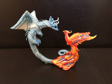 Polymer Clay Dragon and Phoenix Sculpture