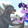 Twilight Shakes Hands with Godzilla! Commission