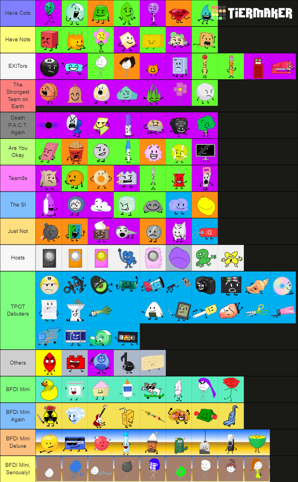 Create a Battle for BFDI Maker Tier List - TierMaker