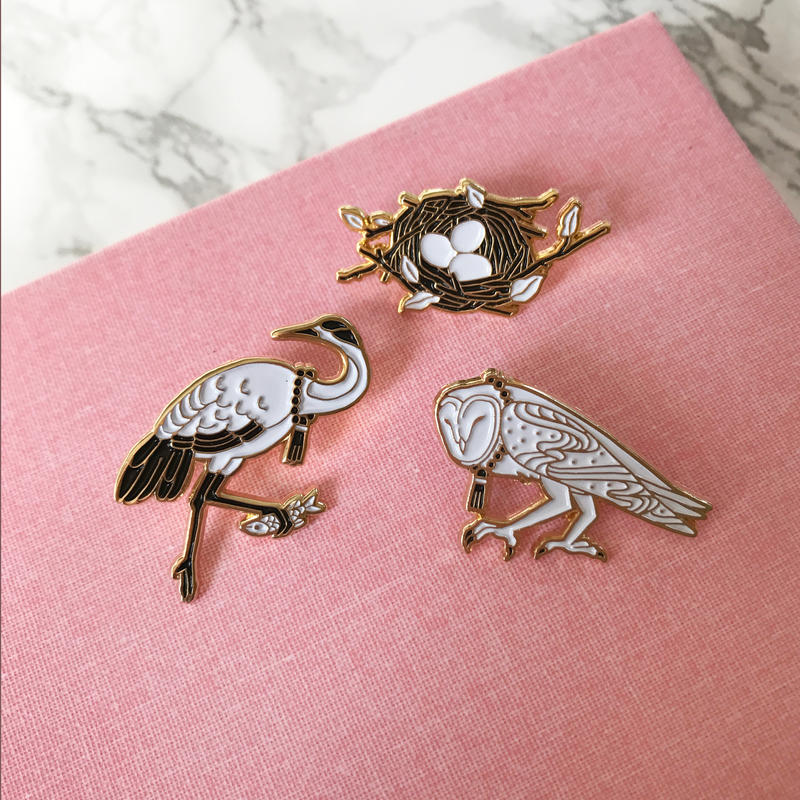 Owl Nest and Crane Pins