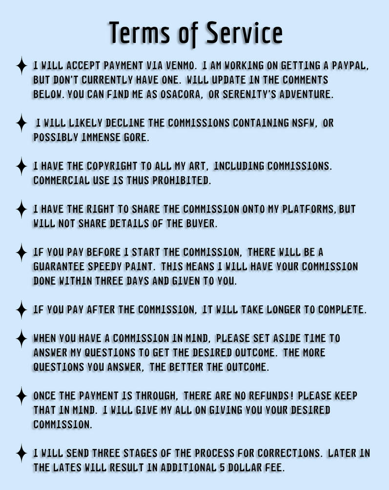 Commission Terms of Service by osacora on DeviantArt Commission Terms of Service by osacora on DeviantArt