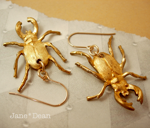 Gold stag beetle earrings