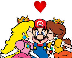 Super Mario - Peach and Daisy Kiss Mario