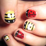 Ladybug and Bumblebee nail art