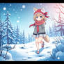 wolf girl walking on the snow
