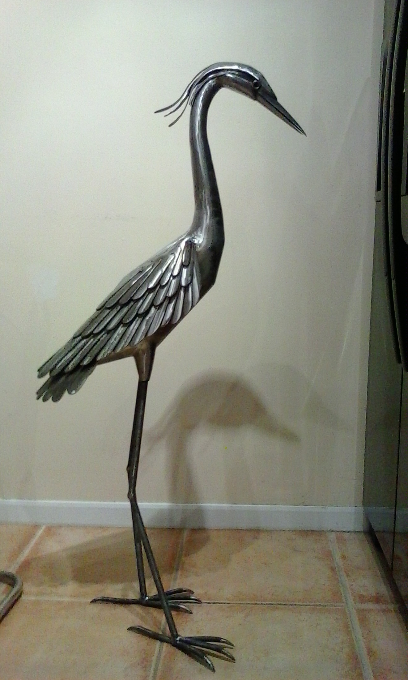 Heron garden sculpture stainless steel update 1